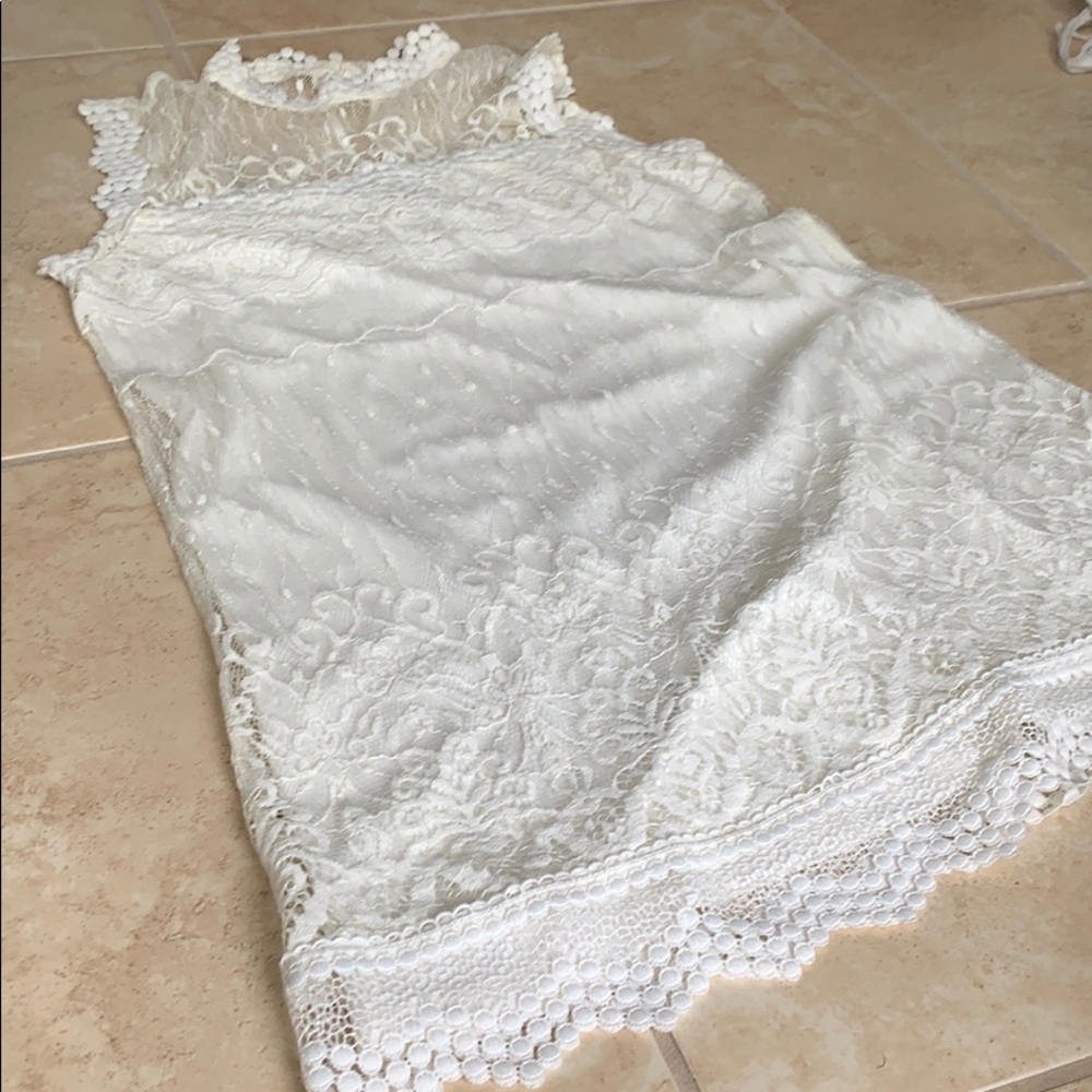 White lace high neck dress